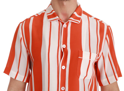 Dolce & Gabbana Elegant Striped Silk Shirt - White & Orange Dolce & Gabbana