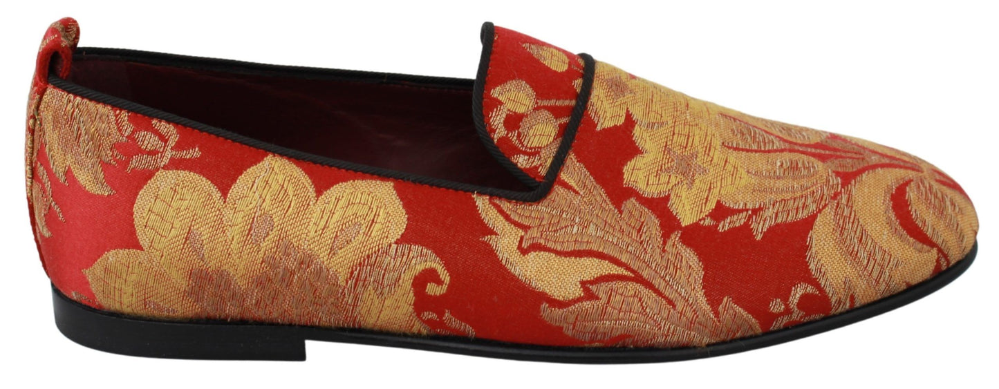 Dolce & Gabbana Rose Gold Brocade Loafers Slide Flats Dolce & Gabbana