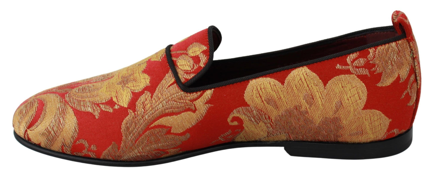 Dolce & Gabbana Rose Gold Brocade Loafers Slide Flats Dolce & Gabbana