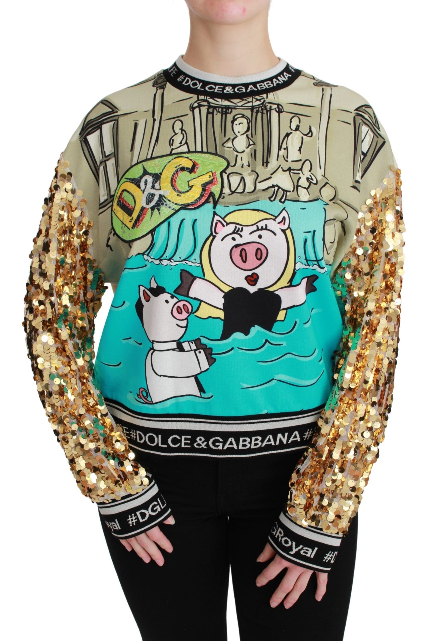 Dolce & Gabbana Chic Multicolor Motive Sequined Sweater Dolce & Gabbana