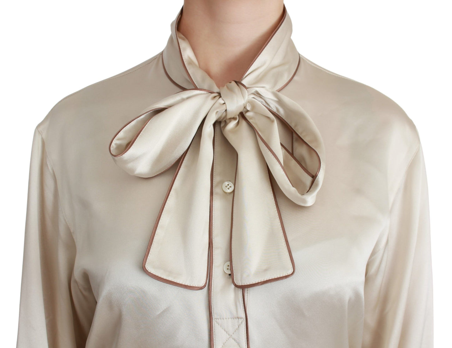 Dolce & Gabbana Elegant Beige Silk Satin Blouse with QUEEN Embroidery Dolce & Gabbana