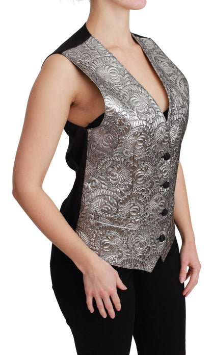 Dolce & Gabbana Elegant Silver Sleeveless Brocade Vest Dolce & Gabbana