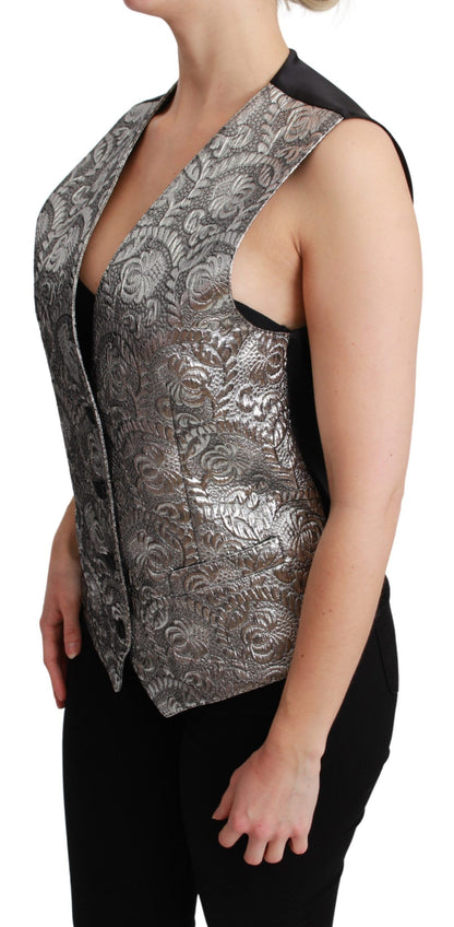 Dolce & Gabbana Elegant Silver Sleeveless Brocade Vest Dolce & Gabbana