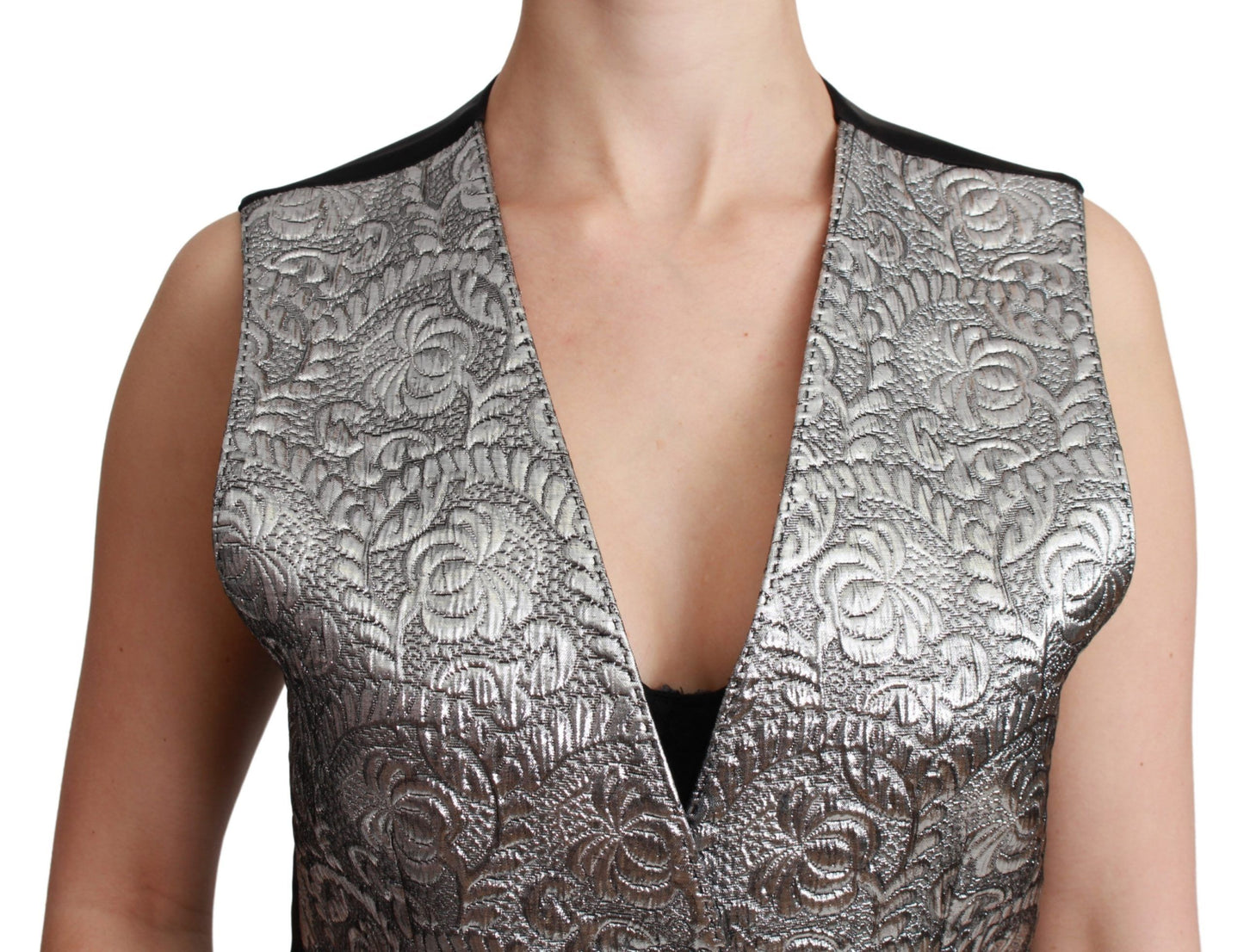 Dolce & Gabbana Elegant Silver Sleeveless Brocade Vest Dolce & Gabbana