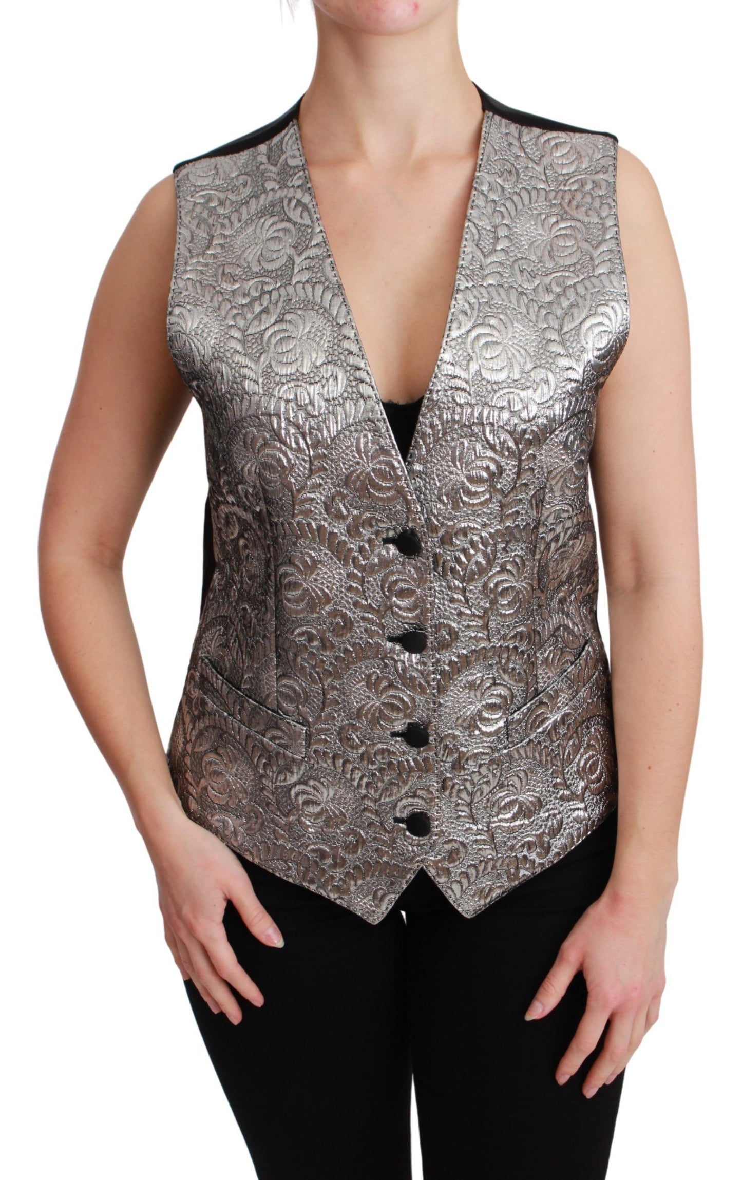 Dolce & Gabbana Elegant Silver Sleeveless Brocade Vest Dolce & Gabbana