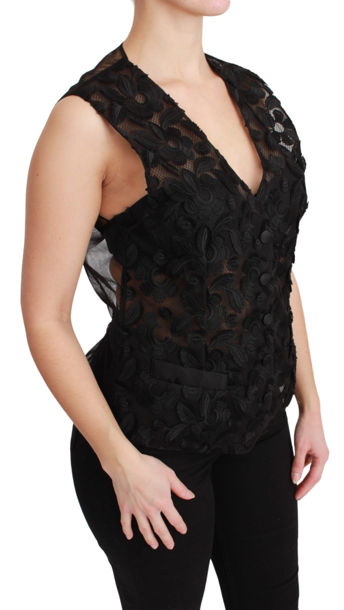 Dolce & Gabbana Elegant Floral Black Silk Blend Vest Dolce & Gabbana