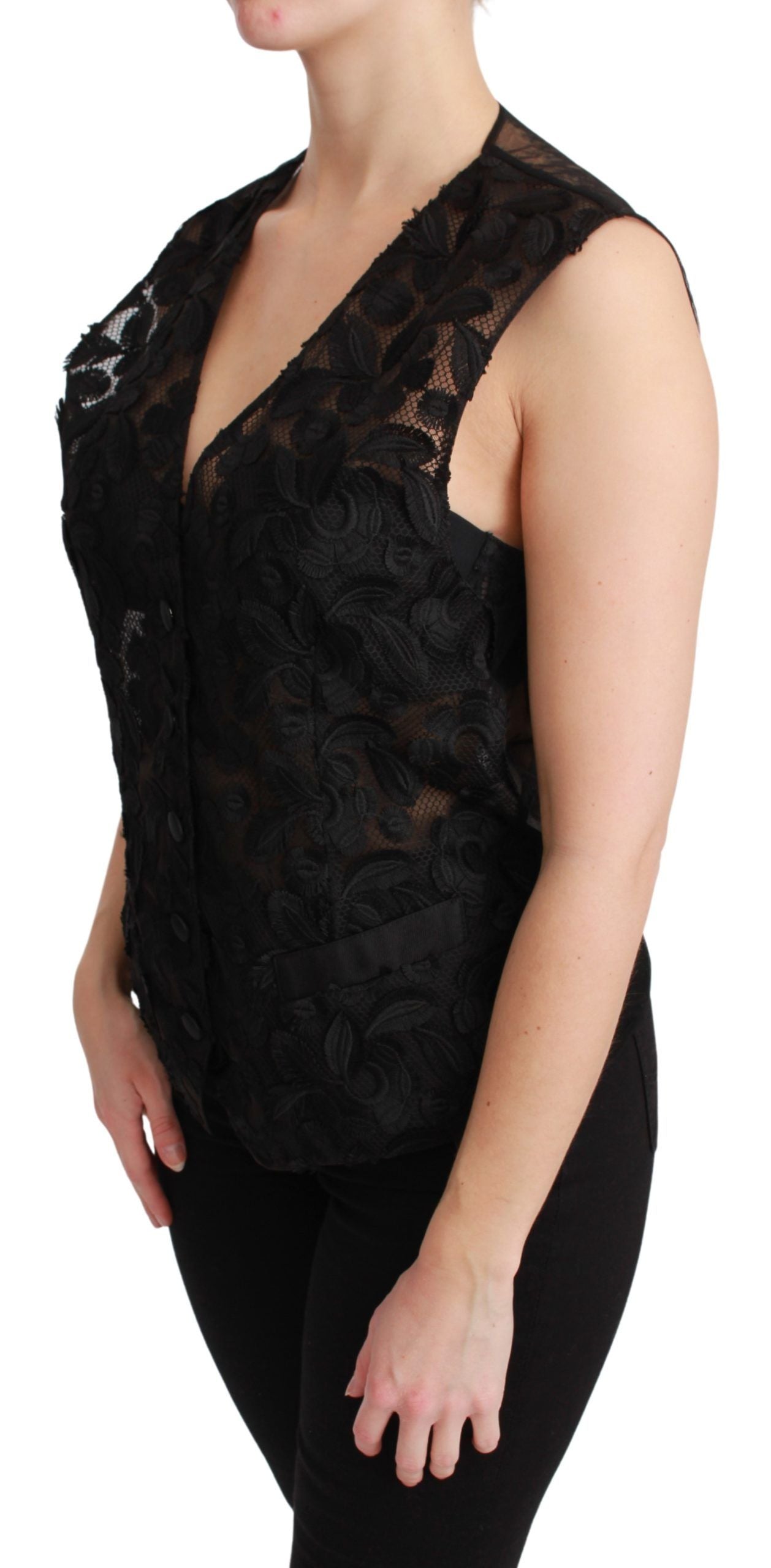 Dolce & Gabbana Elegant Floral Black Silk Blend Vest Dolce & Gabbana