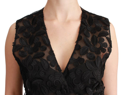 Dolce & Gabbana Elegant Floral Black Silk Blend Vest Dolce & Gabbana