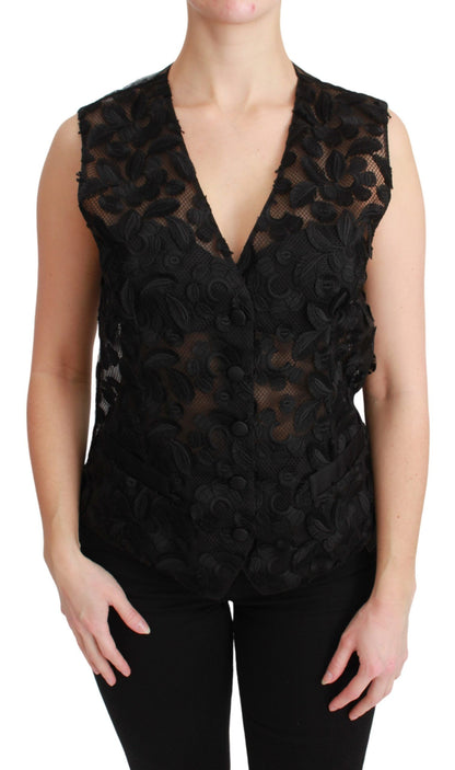 Dolce & Gabbana Elegant Floral Black Silk Blend Vest Dolce & Gabbana