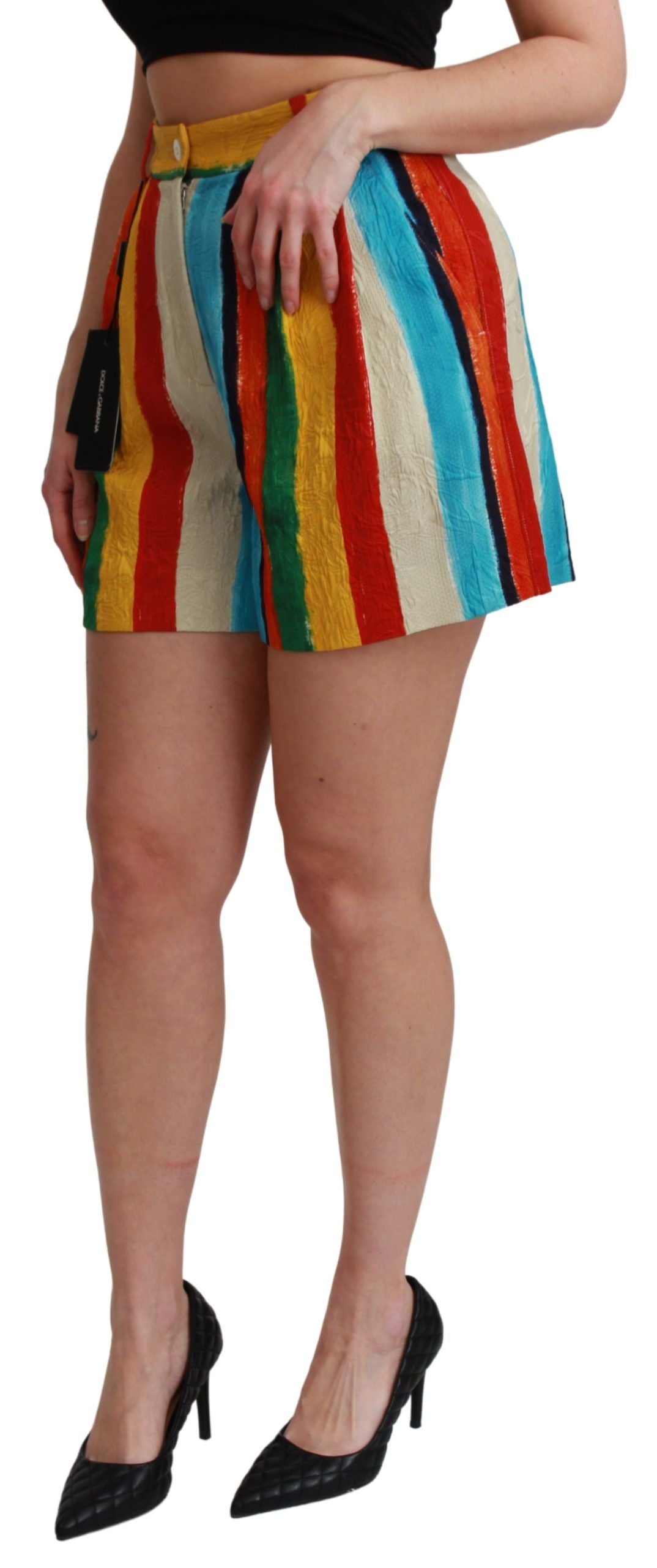 Dolce & Gabbana Multicolor Striped High-Waist Shorts Dolce & Gabbana