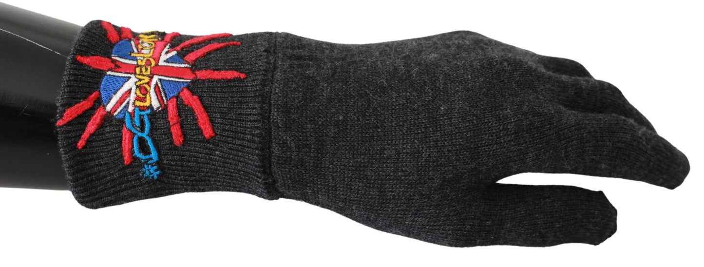 Dolce & Gabbana Gray Virgin Wool Unisex Gloves Dolce & Gabbana