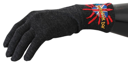 Dolce & Gabbana Gray Virgin Wool Unisex Gloves Dolce & Gabbana