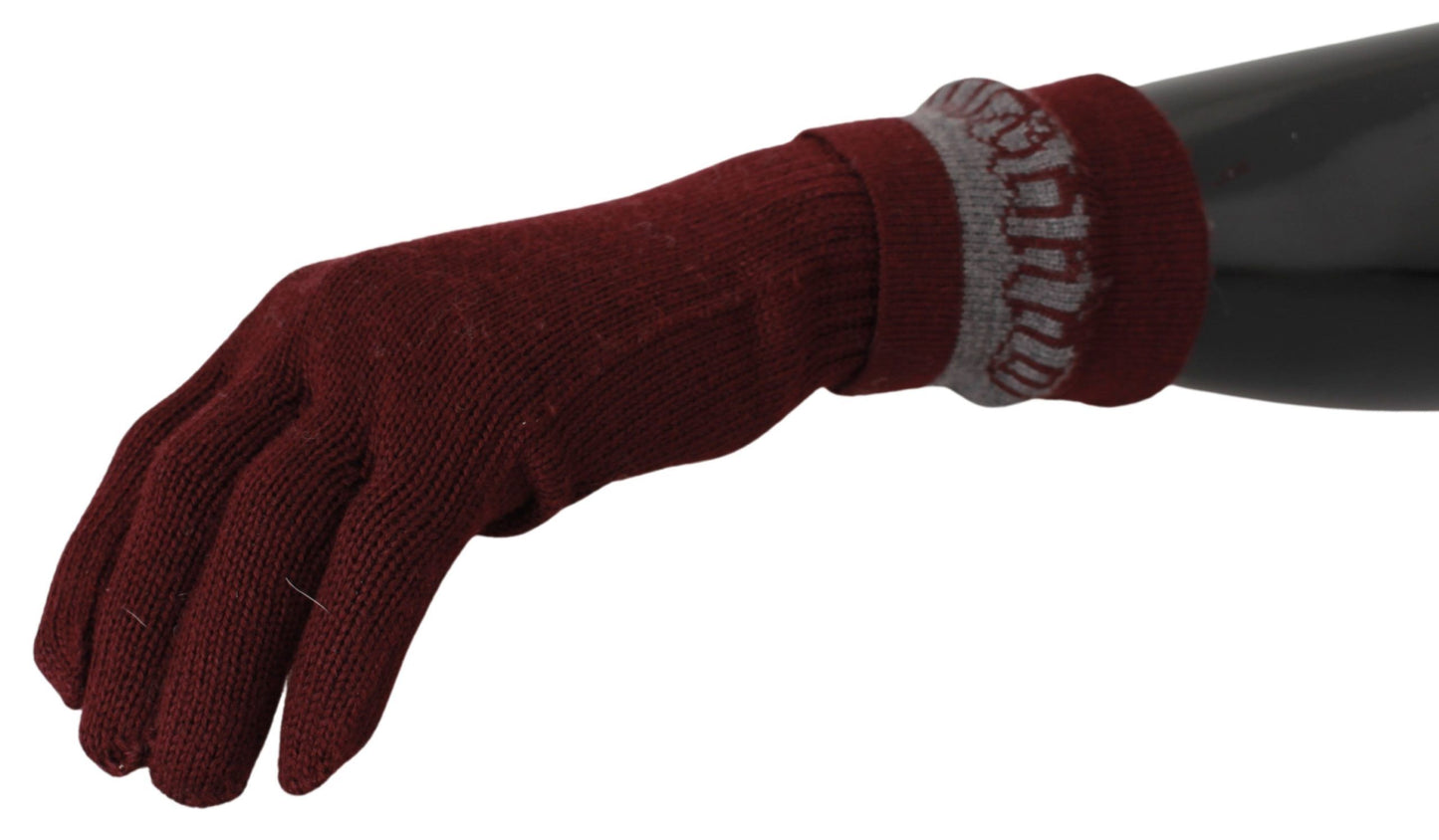 John Galliano Maroon Wool-Blend Designer Gloves John Galliano