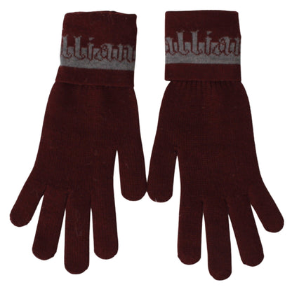 John Galliano Maroon Wool-Blend Designer Gloves John Galliano