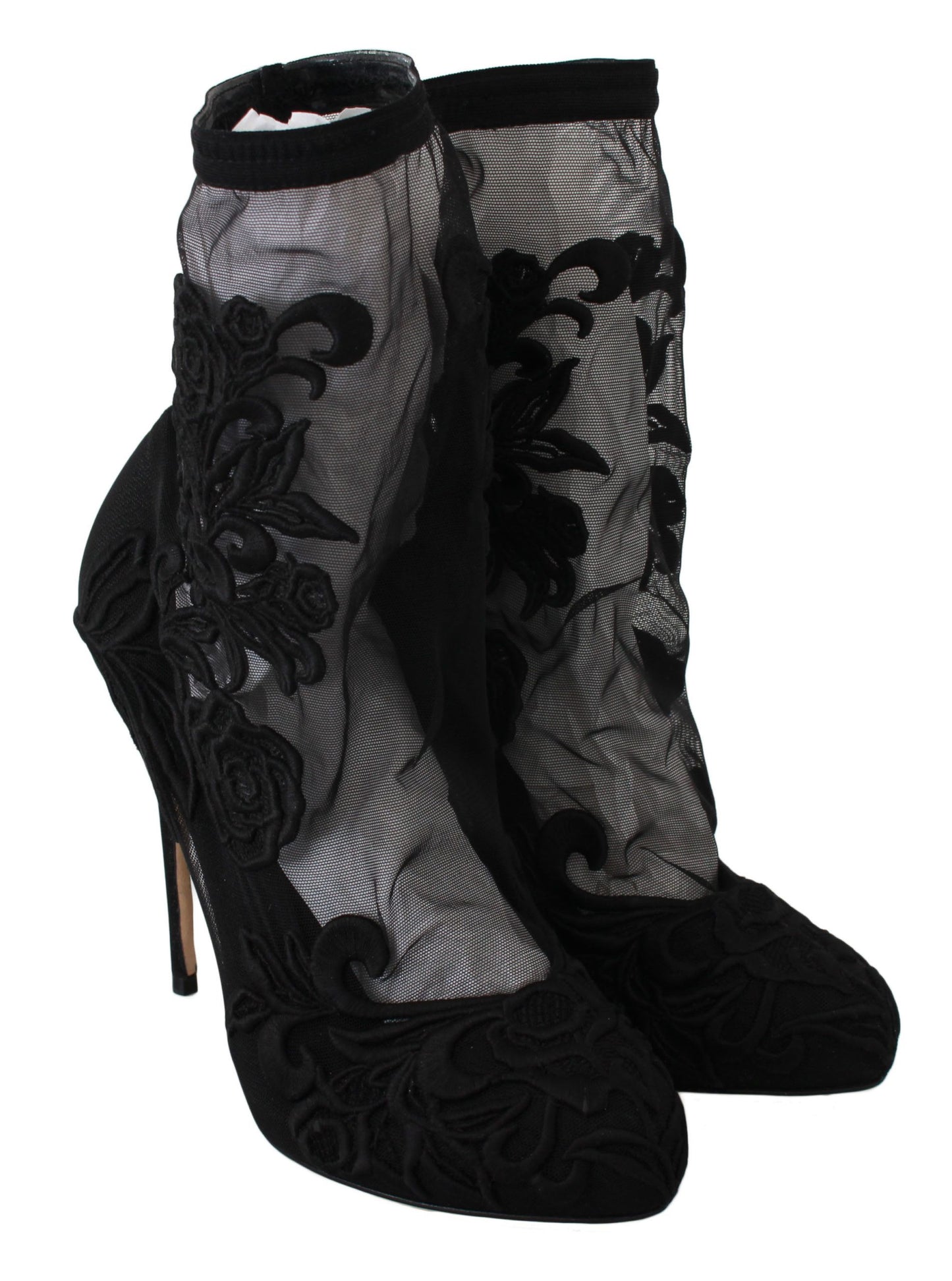 Dolce & Gabbana Embroidered Floral Stiletto Socks Booties Dolce & Gabbana