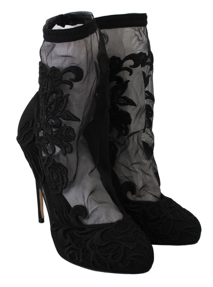 Dolce & Gabbana Embroidered Floral Stiletto Socks Booties Dolce & Gabbana