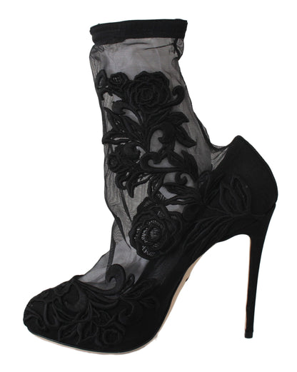 Dolce & Gabbana Embroidered Floral Stiletto Socks Booties Dolce & Gabbana