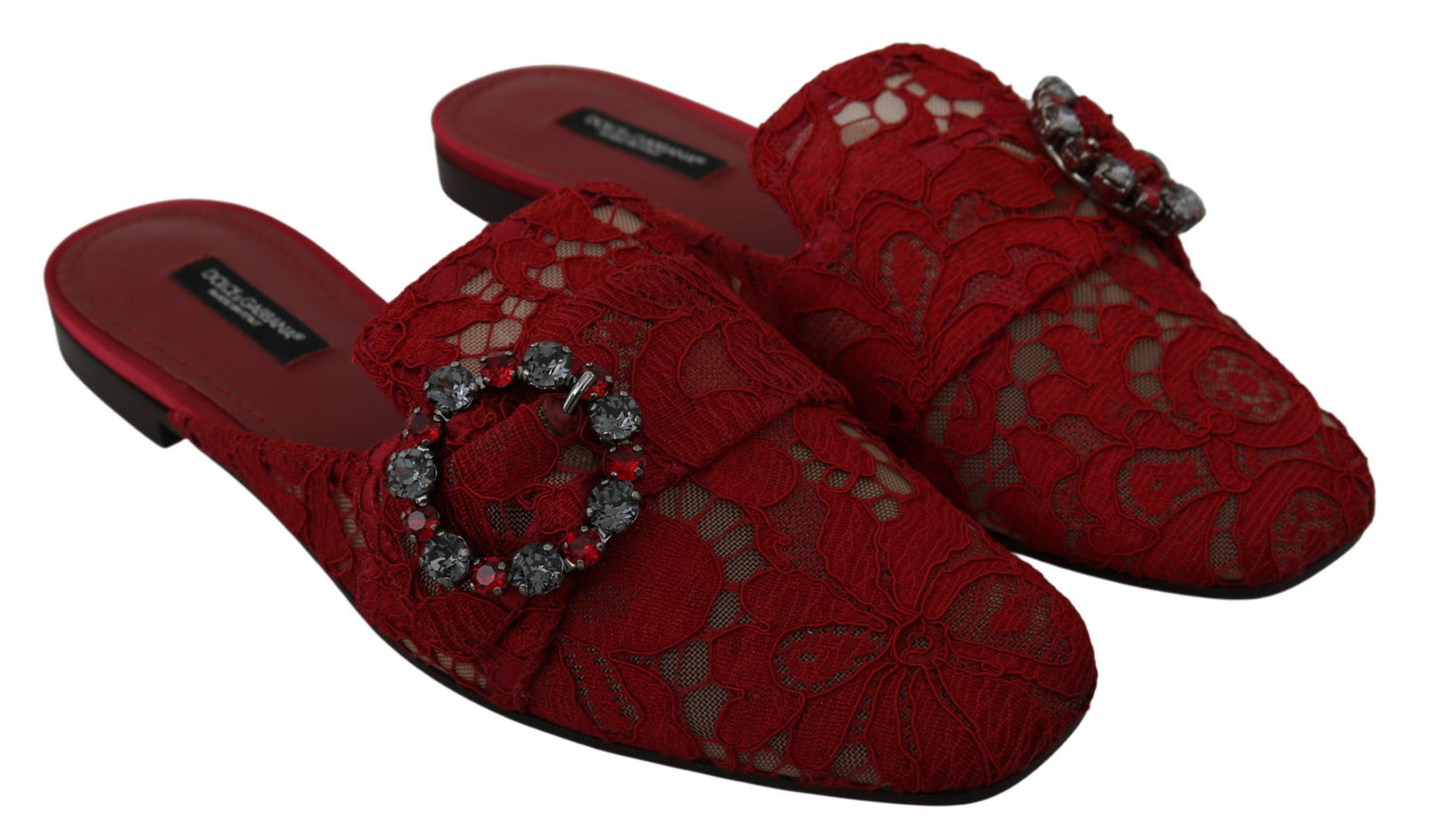 Dolce & Gabbana Radiant Red Slide Flats with Crystal Embellishments Dolce & Gabbana