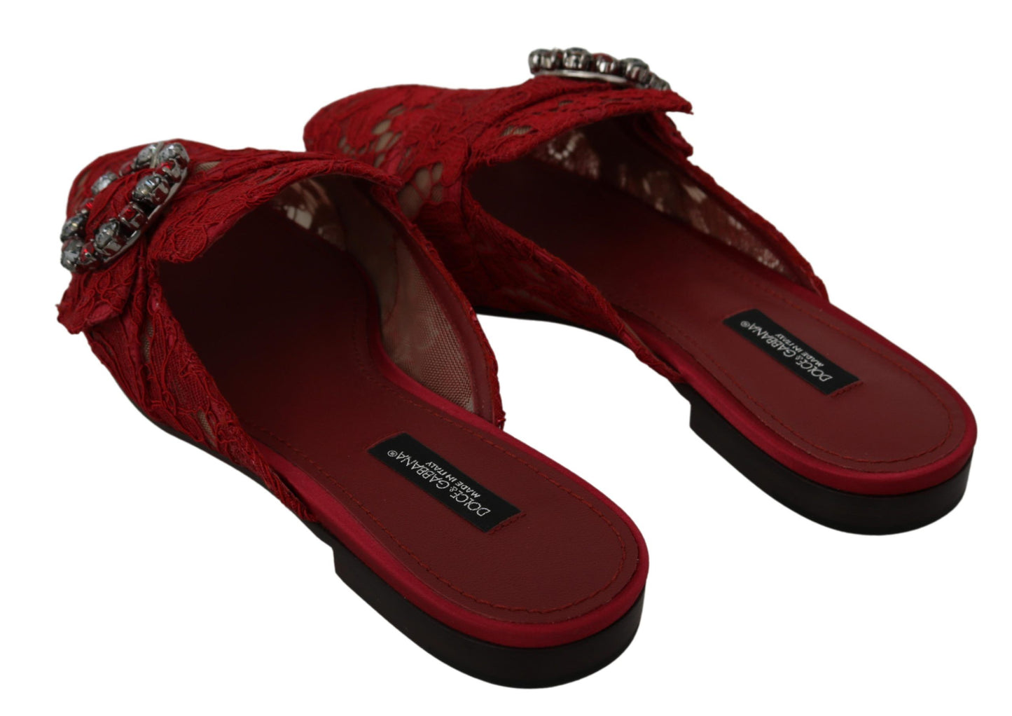 Dolce & Gabbana Radiant Red Slide Flats with Crystal Embellishments Dolce & Gabbana