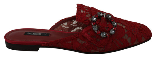 Dolce & Gabbana Radiant Red Slide Flats with Crystal Embellishments Dolce & Gabbana