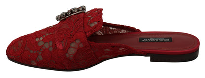 Dolce & Gabbana Radiant Red Slide Flats with Crystal Embellishments Dolce & Gabbana