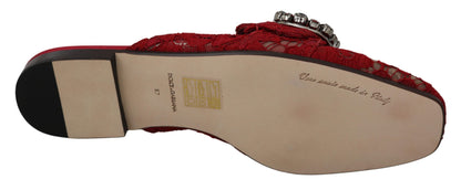 Dolce & Gabbana Radiant Red Slide Flats with Crystal Embellishments Dolce & Gabbana