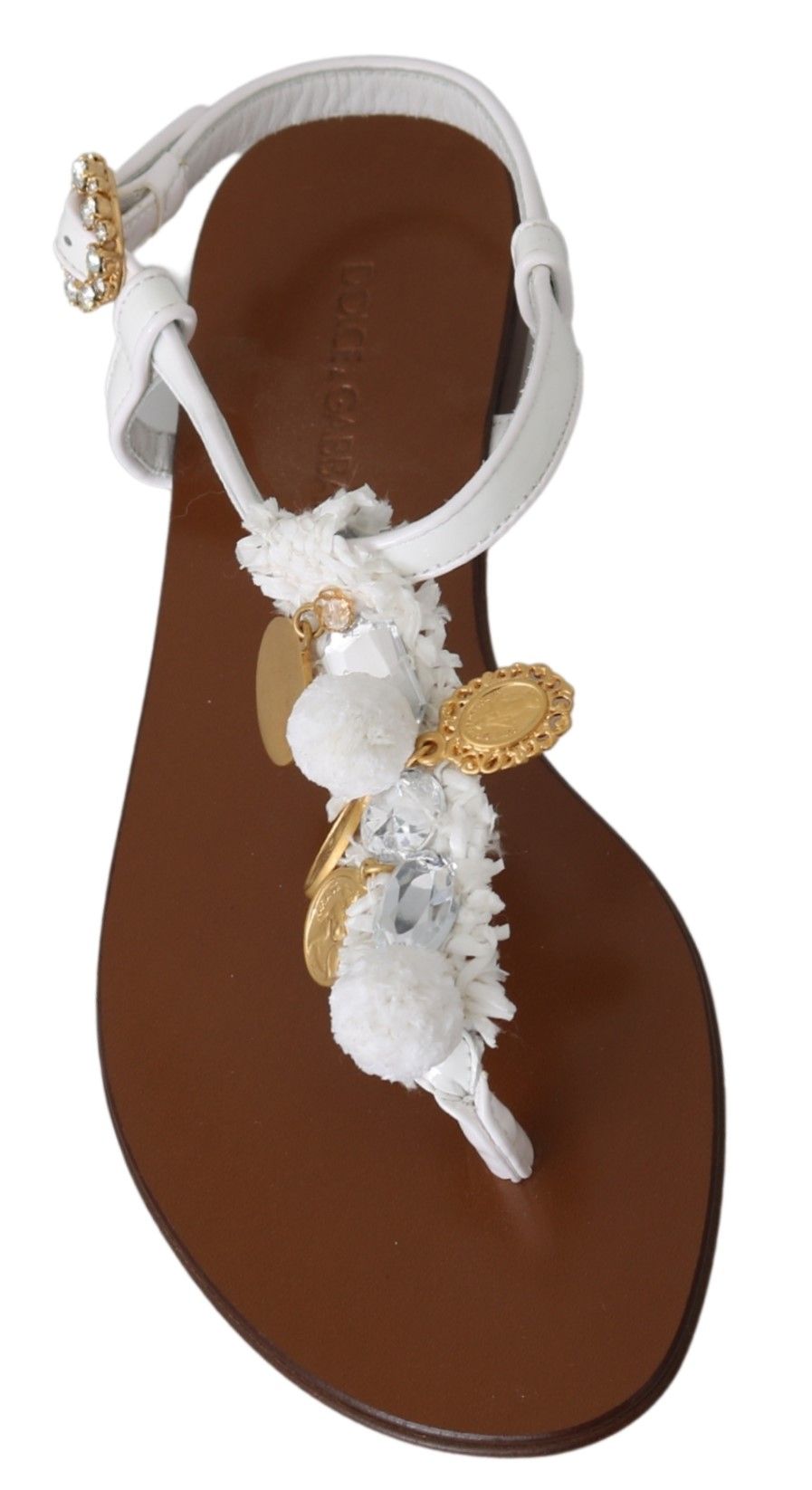 Dolce & Gabbana Pom Pom Flip Flop Ankle Strap Flats Dolce & Gabbana