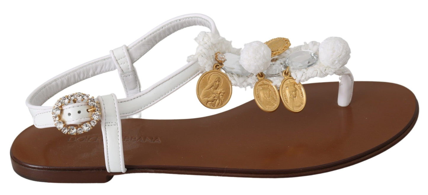 Dolce & Gabbana Pom Pom Flip Flop Ankle Strap Flats Dolce & Gabbana