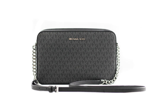 Michael Kors Jet Set Large East West Saffiano Leather Crossbody Bag Handbag [Black Signature] Michael Kors