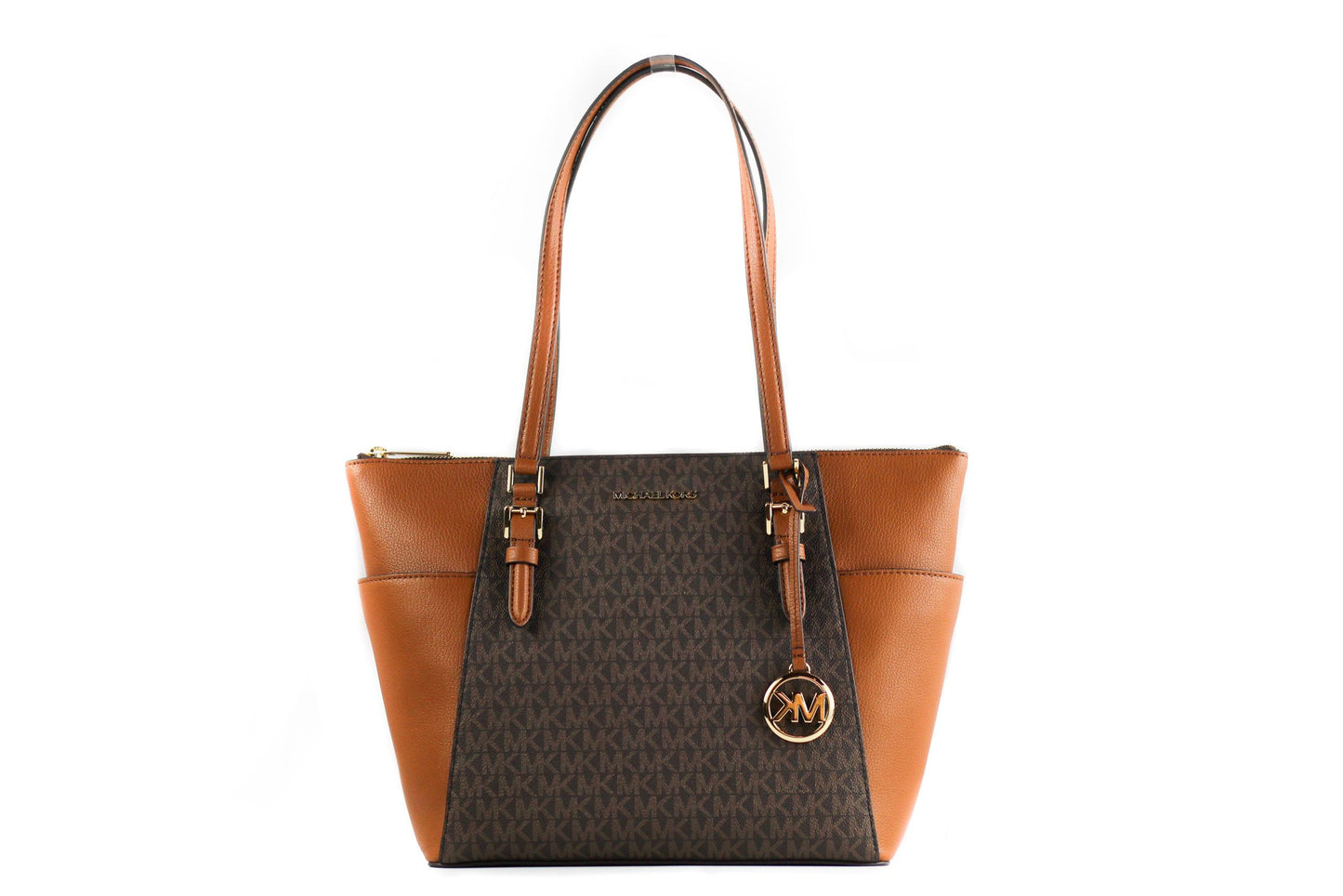 Michael Kors Charlotte Signature Leather Large Top Zip Tote Handbag Bag (Brown) Michael Kors