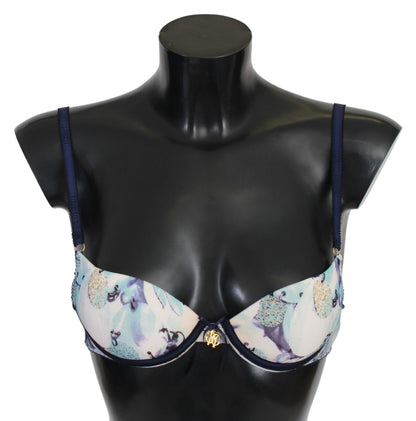 Roberto Cavalli Elegant Push-Up Bra in Blue Print Roberto Cavalli