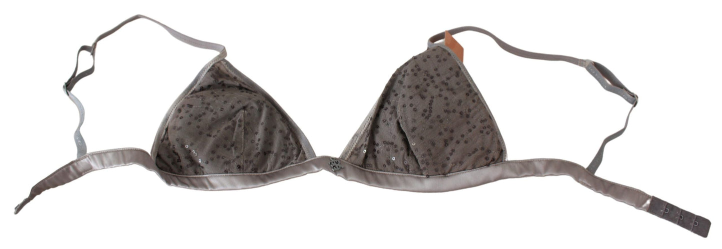 Ermanno Scervino Sequined Gray Triangolo Bra Luxury Underwear Ermanno Scervino