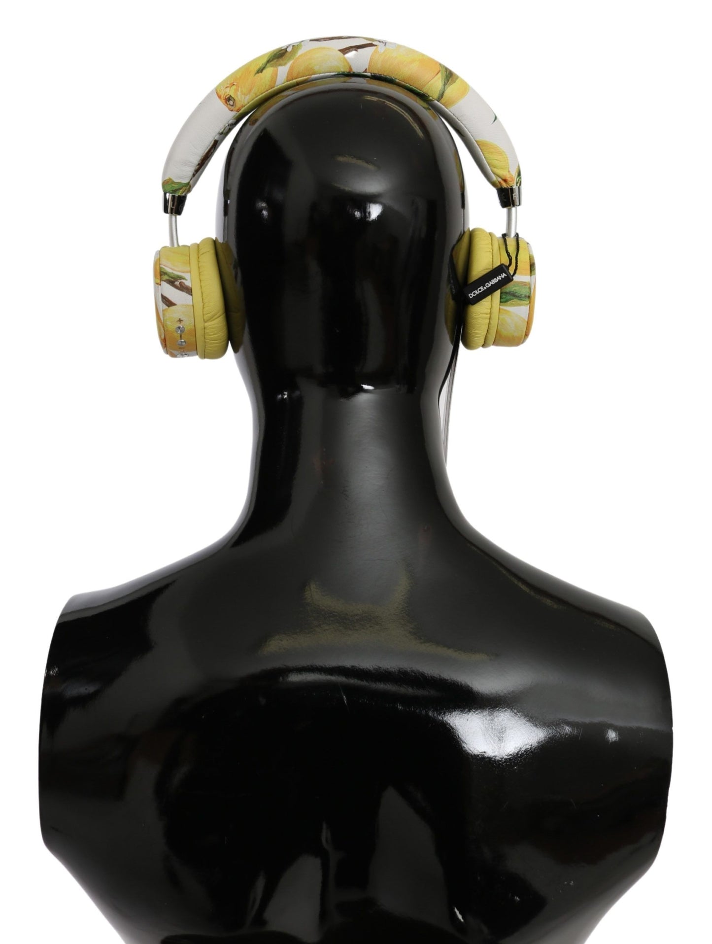 Dolce & Gabbana Chic White Leather Headphones with Yellow Print Dolce & Gabbana