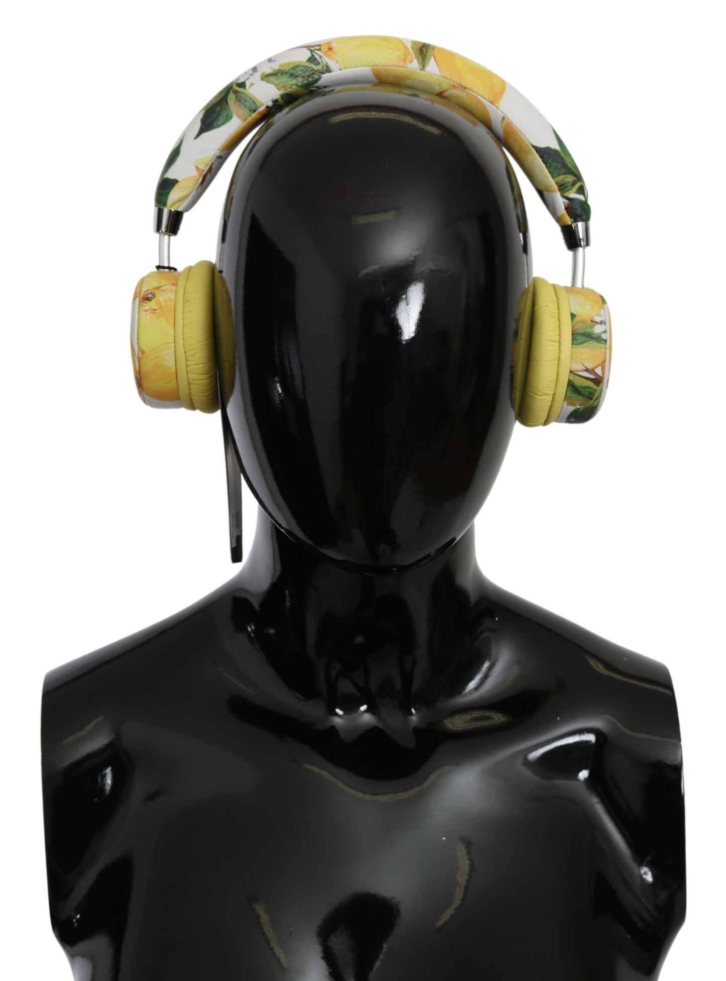 Dolce & Gabbana Chic White Leather Headphones with Yellow Print Dolce & Gabbana