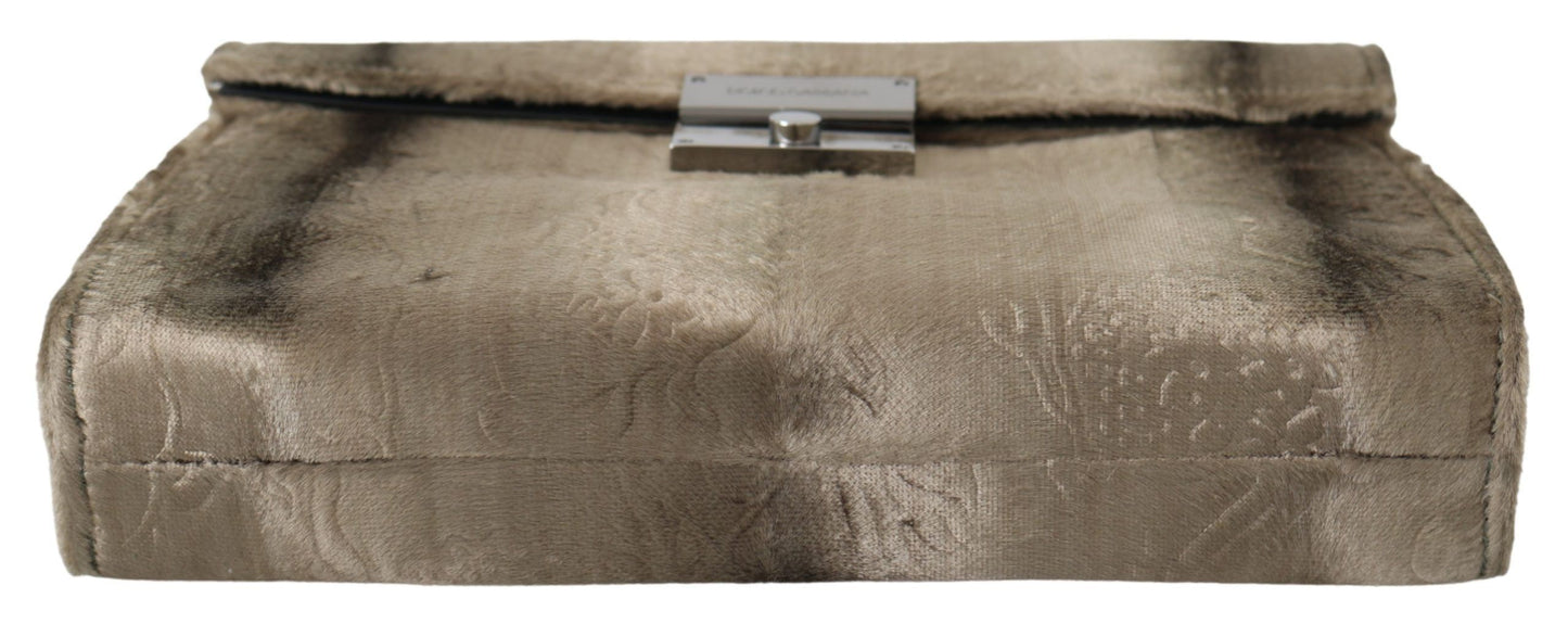 Dolce & Gabbana Beige Velvet Croco-Print Leather Briefcase Clutch Dolce & Gabbana