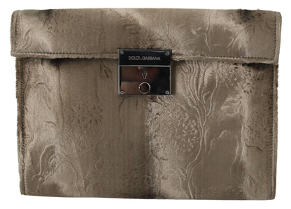 Dolce & Gabbana Beige Velvet Croco-Print Leather Briefcase Clutch Dolce & Gabbana