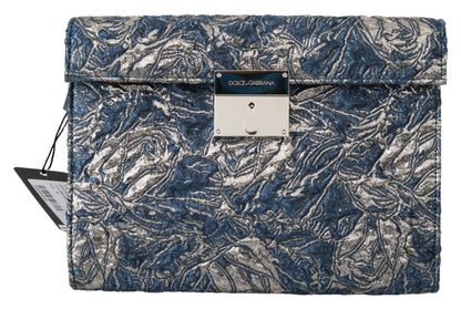 Dolce & Gabbana Elegant Blue Croc-Print Briefcase Clutch Dolce & Gabbana