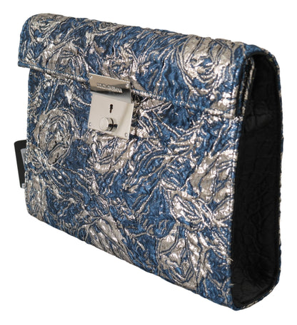 Dolce & Gabbana Elegant Blue Croc-Print Briefcase Clutch Dolce & Gabbana