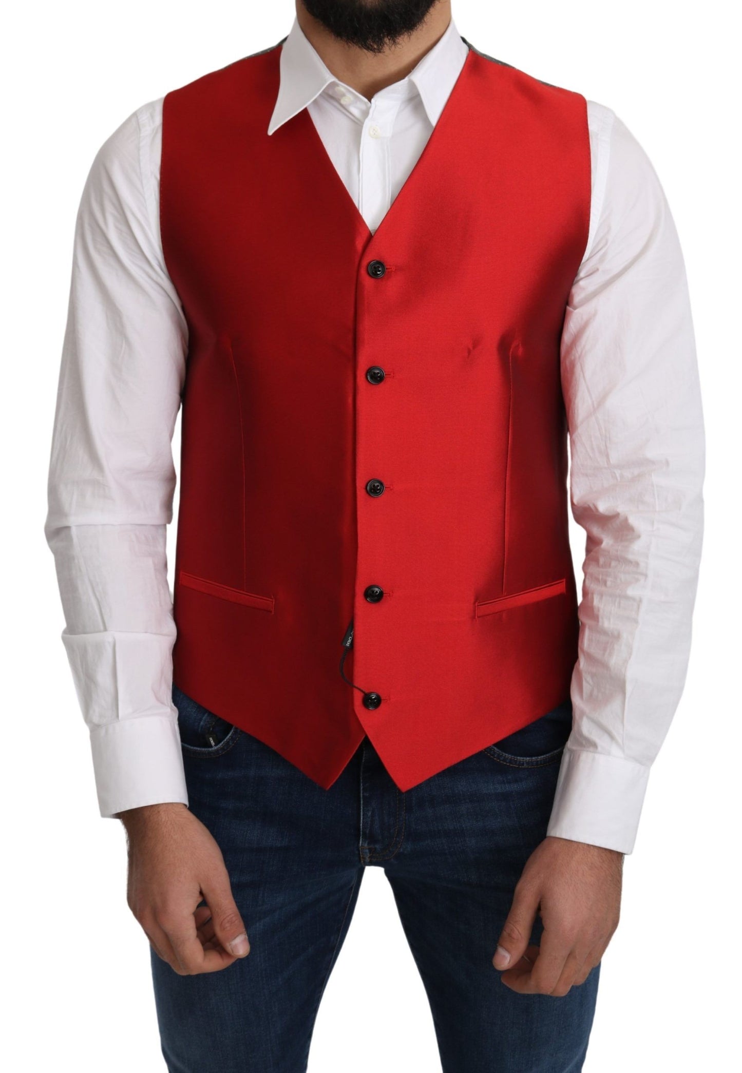 Dolce & Gabbana Ravishing Red Silk Formal Vest Dolce & Gabbana