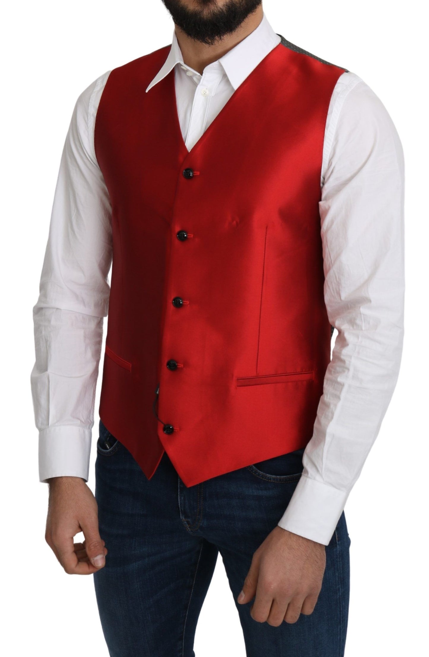 Dolce & Gabbana Ravishing Red Silk Formal Vest Dolce & Gabbana