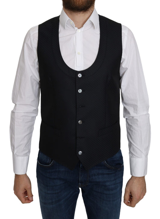 Dolce & Gabbana Elegant Blue Silk-Blend Formal Vest Dolce & Gabbana