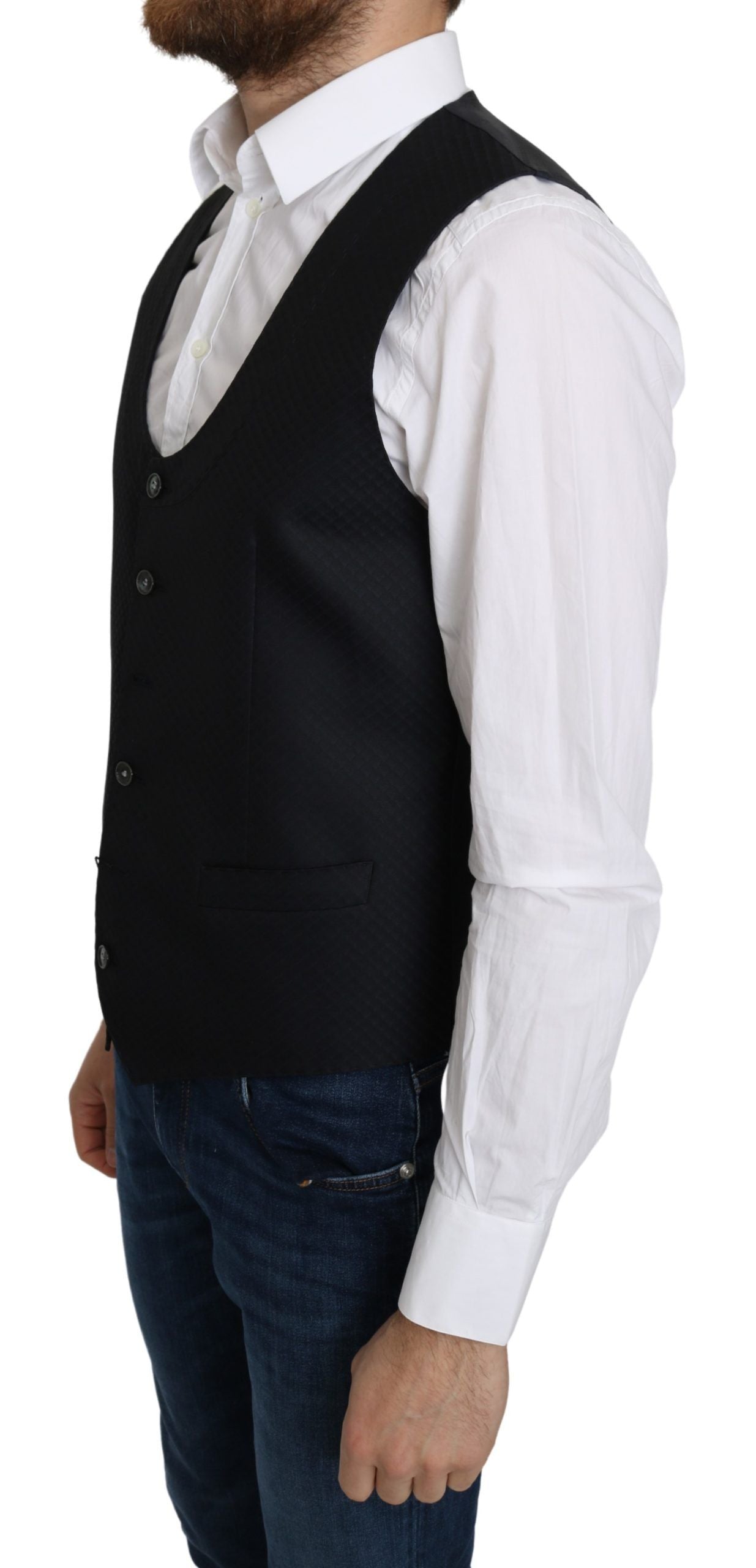 Dolce & Gabbana Elegant Blue Silk-Blend Formal Vest Dolce & Gabbana