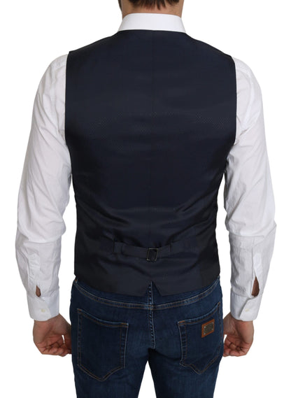 Dolce & Gabbana Elegant Blue Silk-Blend Formal Vest Dolce & Gabbana