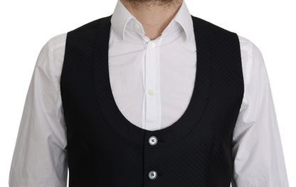 Dolce & Gabbana Elegant Blue Silk-Blend Formal Vest Dolce & Gabbana