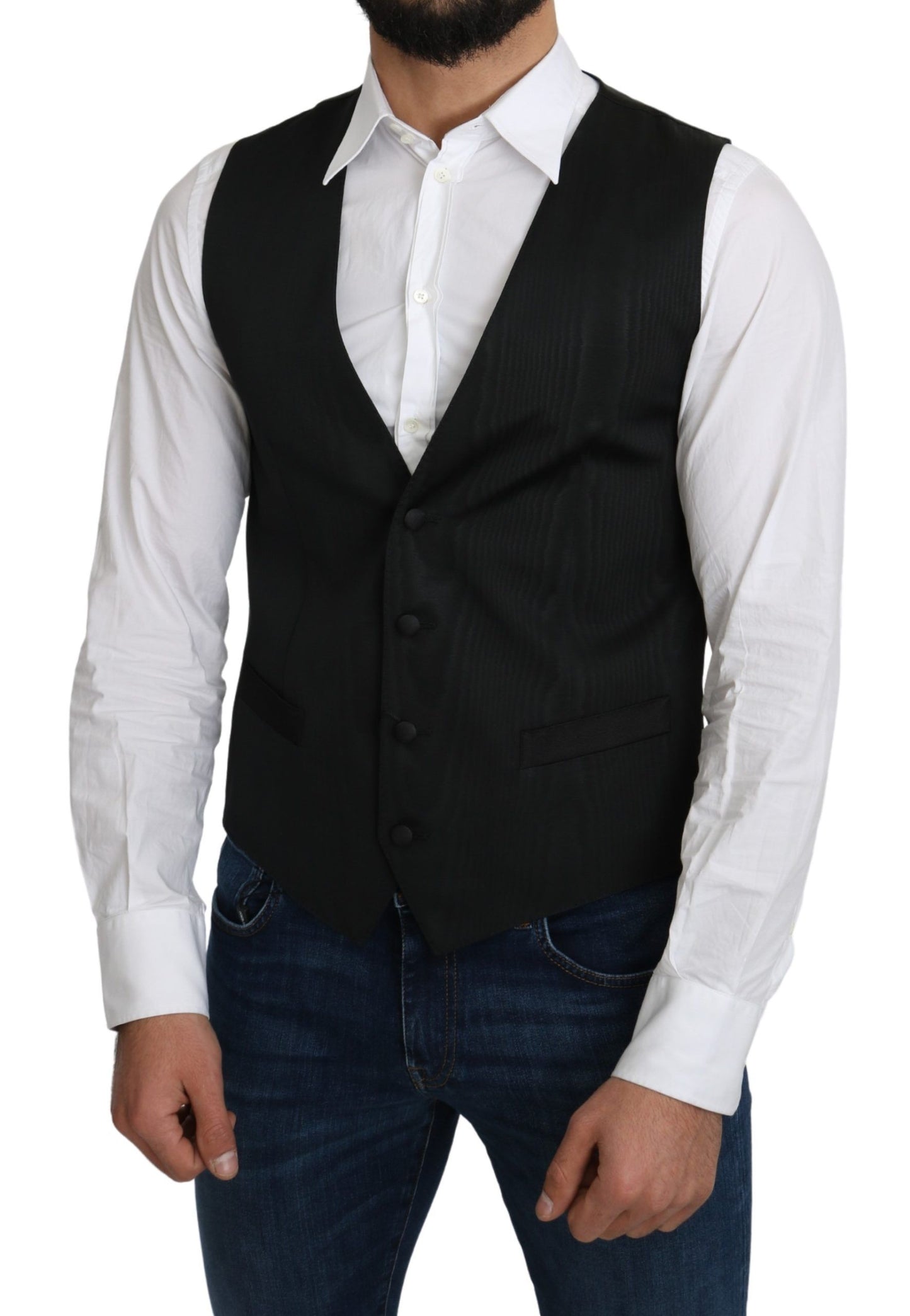 Dolce & Gabbana Elegant Silk Formal Gray Vest Dolce & Gabbana