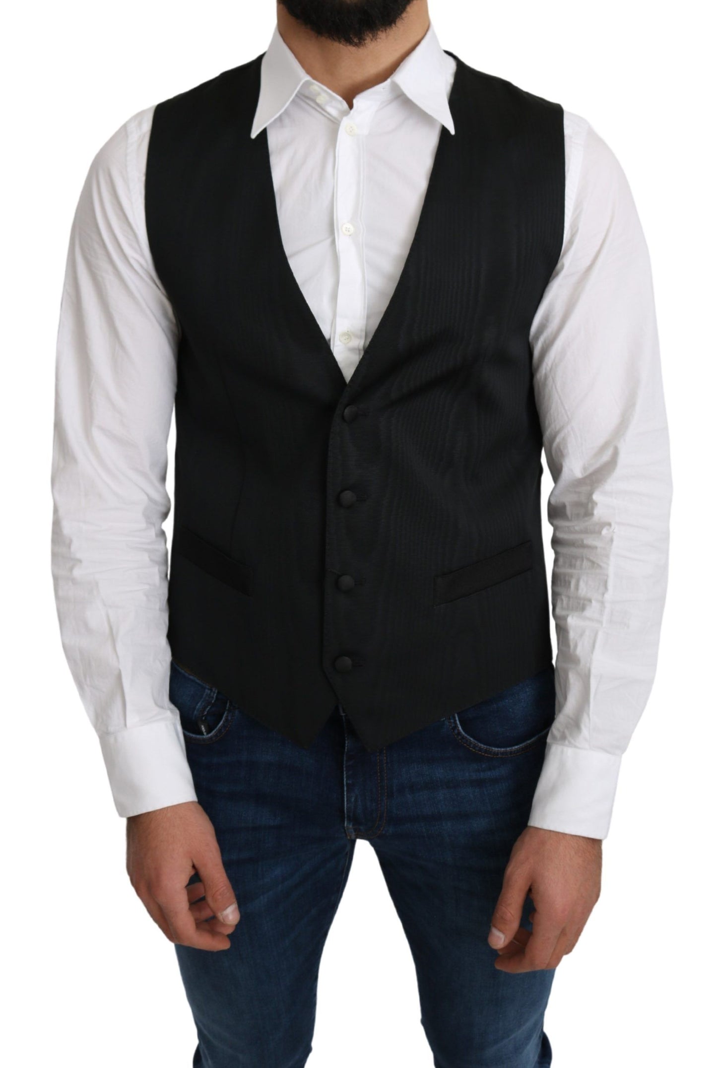 Dolce & Gabbana Elegant Silk Formal Gray Vest Dolce & Gabbana