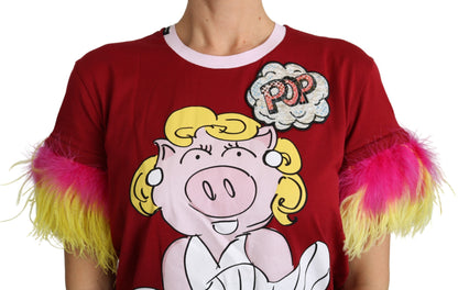 Dolce & Gabbana Chic Red Pig Print Crew Neck T-Shirt Dolce & Gabbana