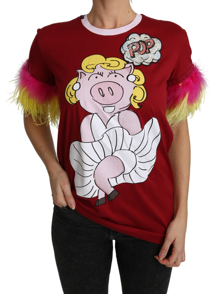 Dolce & Gabbana Chic Red Pig Print Crew Neck T-Shirt Dolce & Gabbana