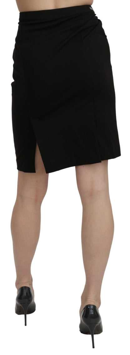 GF Ferre Chic High Waist Black Linen Skirt GF Ferre