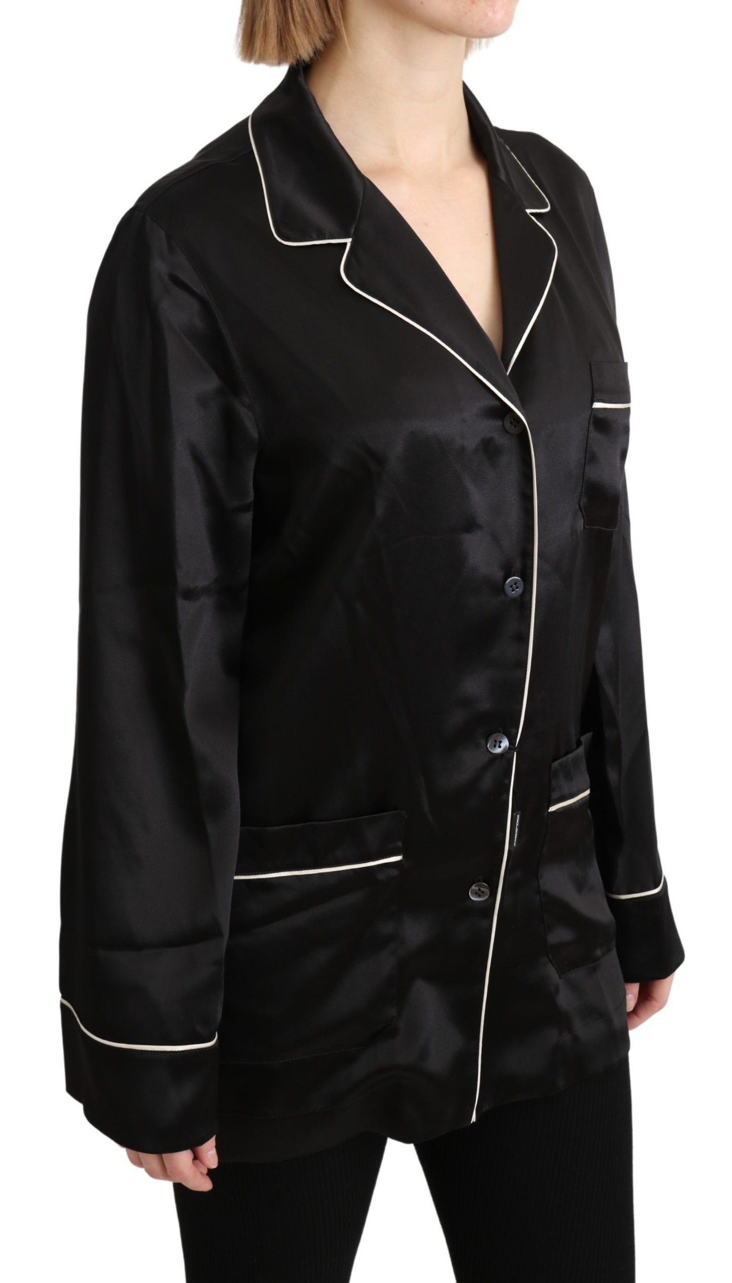 Dolce & Gabbana Elegant Silk Black Button-Up Blouse Dolce & Gabbana